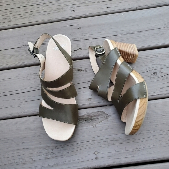 Dansko Professional Olive Green Leather Strappy Jesus Chunky Heel Sandals 39 - Picture 2 of 9